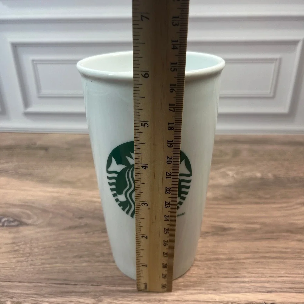 Starbucks Travel Tumbler 12oz White Ceramic Siren Logo Double‎ Wall 2014